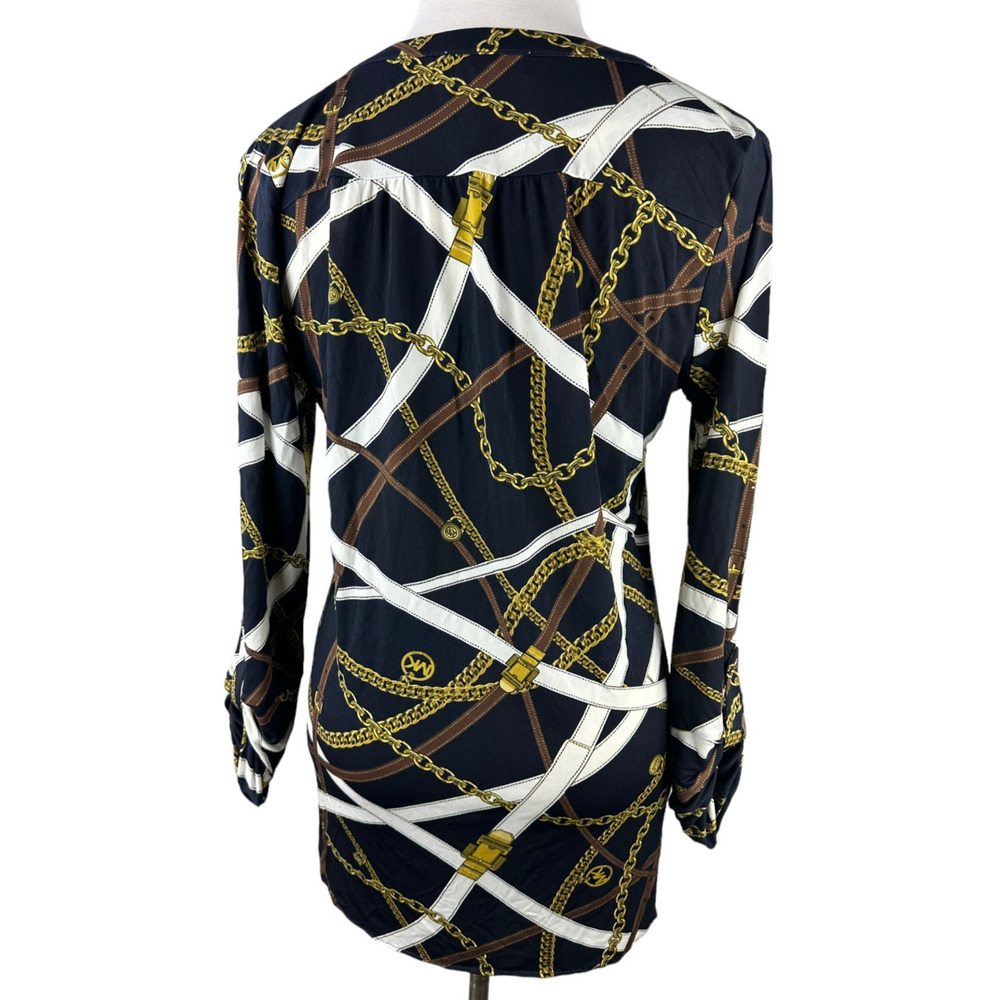 Michael Kors Chain Belt Print Mini Dress or Tunic Top Large Black Gold *No Belt - Picture 12 of 16